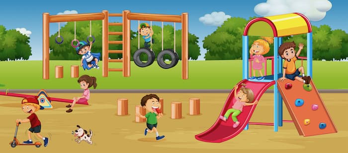 Illustration με παιδιά που παίζουν σε παιδική χαρά